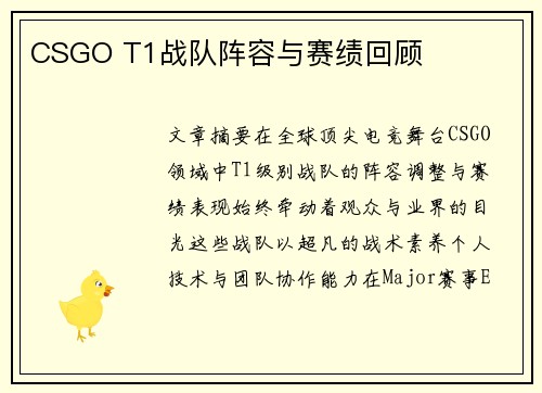 CSGO T1战队阵容与赛绩回顾
