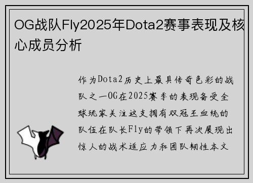 OG战队Fly2025年Dota2赛事表现及核心成员分析
